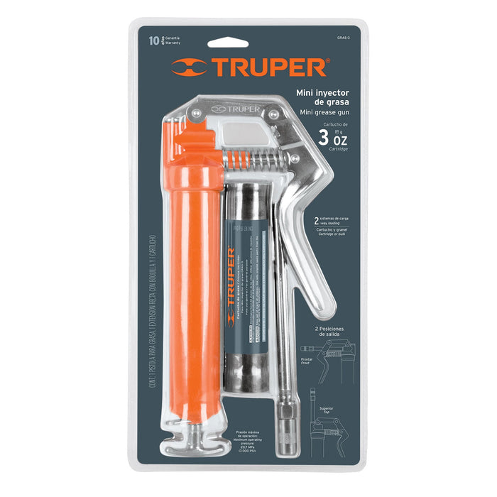 Mini inyector de grasa 3 oz, 3000 PSI, Truper 14911 GRAS-3
