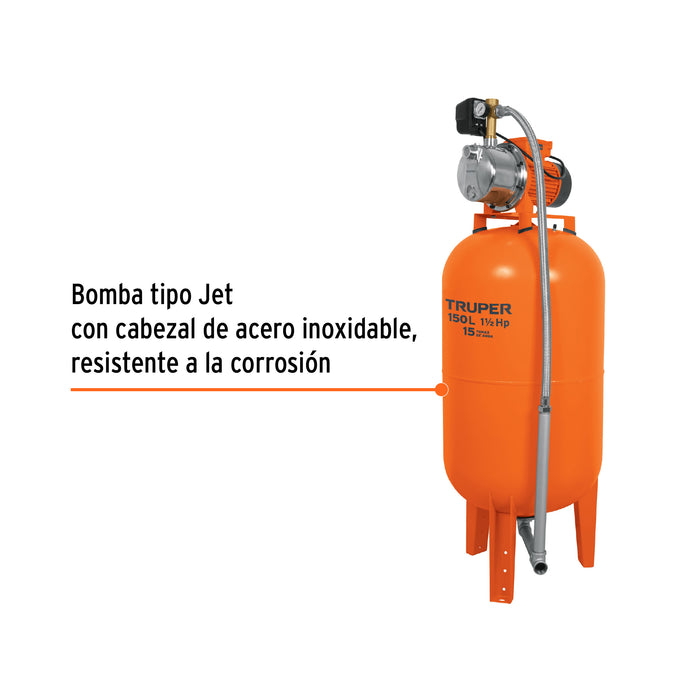 Equipo hidroneumático 150L, bomba jet 1-1/2 HP, Truper Código: 12257