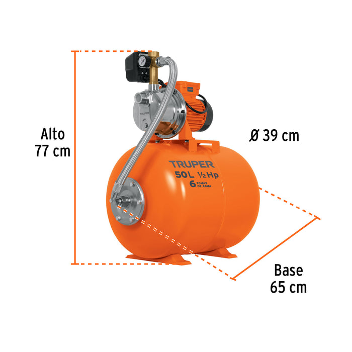 Equipo hidroneumático 50L, bomba jet 1/2 HP, Truper Código: 12254