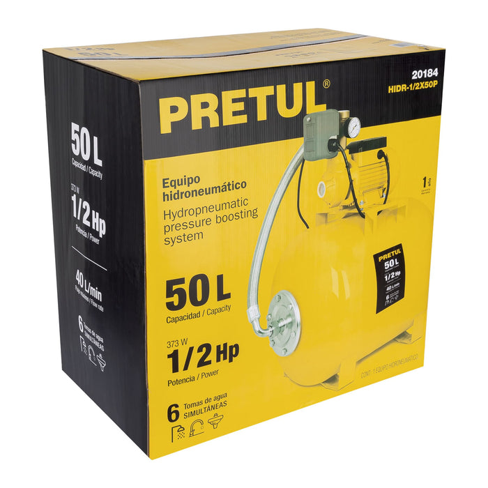Equipo hidroneumático 50L, bomba periférica 1/2 HP, Pretul Código: 20184