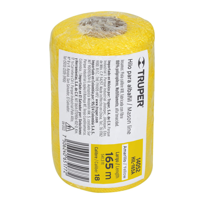 Carrete con 165 m de hilo para albañil amarillo, Truper 14052 HIL-165A