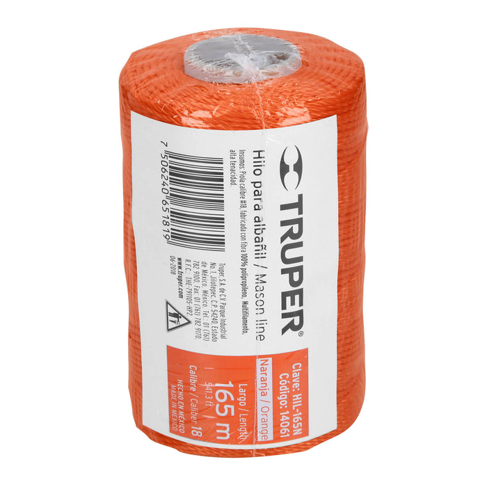 Carrete con 165 m de hilo para albañil naranja, Truper 14061 HIL-165N