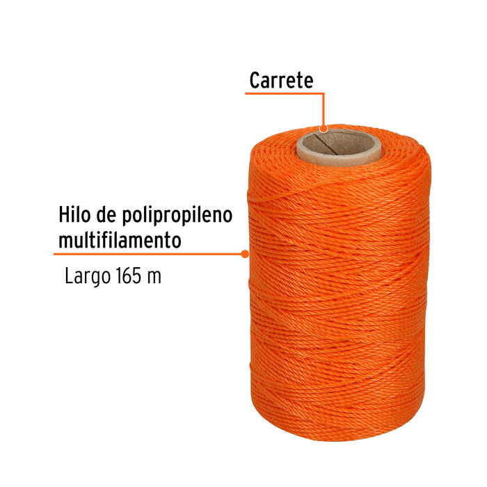 Carrete con 165 m de hilo para albañil naranja, Truper 14061 HIL-165N
