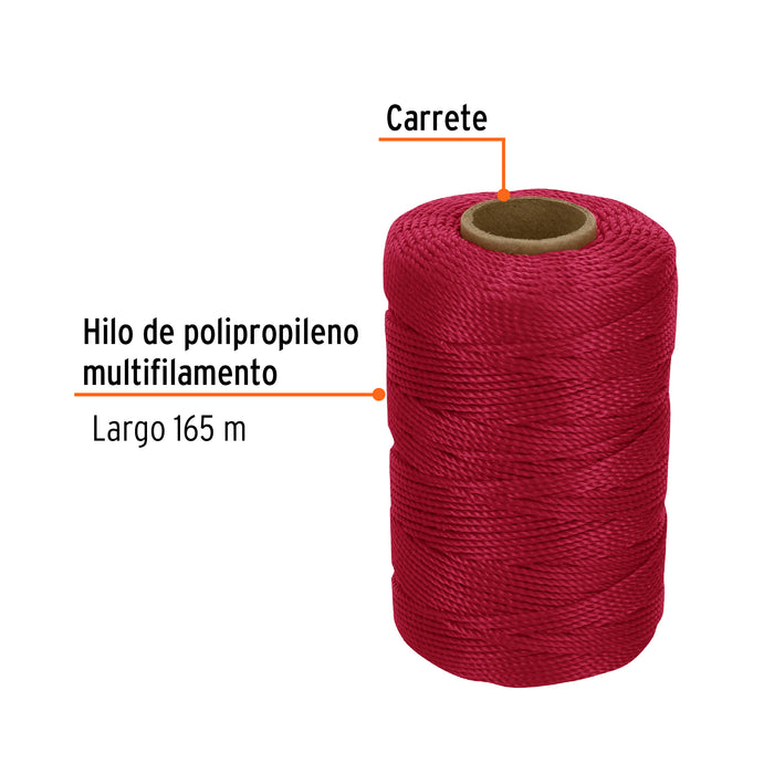 Carrete con 165 m de hilo para albañil rojo, Truper 14054 HIL-165R