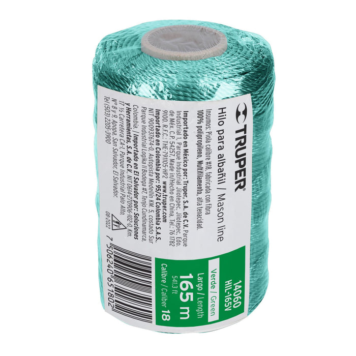 Carrete con 165 m de hilo para albañil verde, Truper 14060 HIL-165V