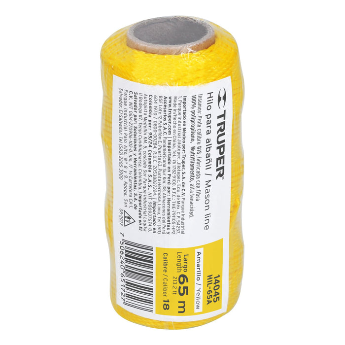 Carrete con 65 m de hilo para albañil amarillo, Truper 14045 HIL-65A