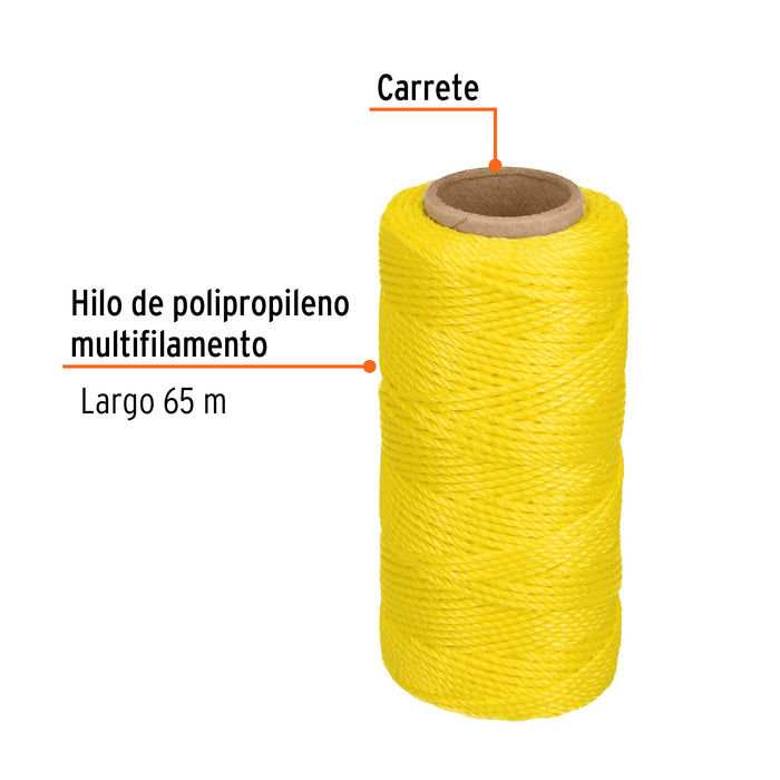Carrete con 65 m de hilo para albañil amarillo, Truper 14045 HIL-65A