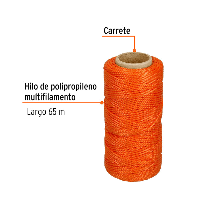 Carrete con 65 m de hilo para albañil naranja, Truper 14051 HIL-65N