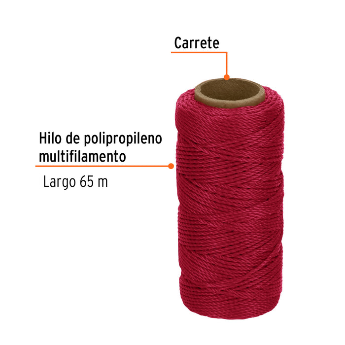 Carrete con 65 m de hilo para albañil rojo, Truper 14046 HIL-65R