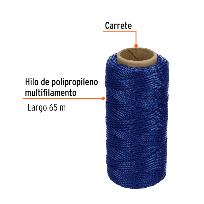 Carrete con 65 m de hilo para albañil azul, Truper 14048 HIL-65Z