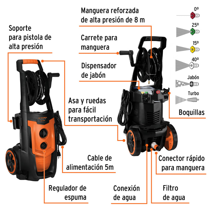 Hidrolavadora eléctrica 2000 PSI, Truper 101595 HILA-2000