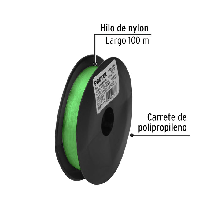 Carrete con 100 m de hilo para pesca azul calibre 0.30 mm 27060 HIPE-30