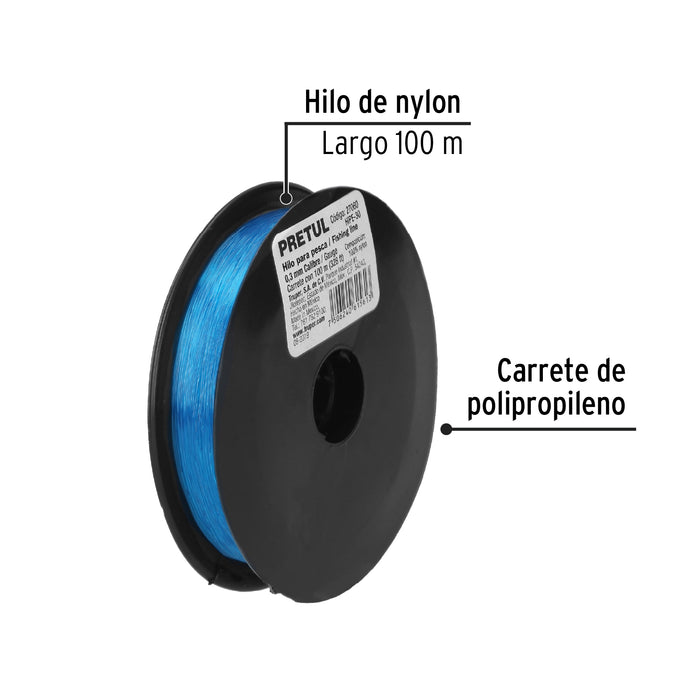 Carrete con 100 m de hilo para pesca azul calibre 0.30 mm 27060 HIPE-30