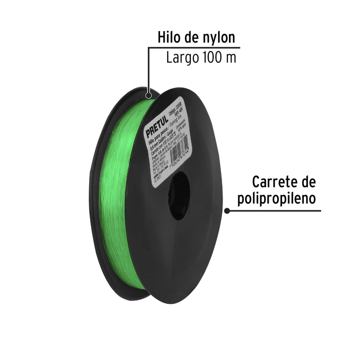 Carrete con 100 m de hilo para pesca azul calibre 0.40 mm 27061 HIPE-40