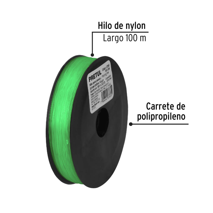Carrete con 100 m de hilo para pesca verde calibre 0.50 mm 22060 HIPE-50V