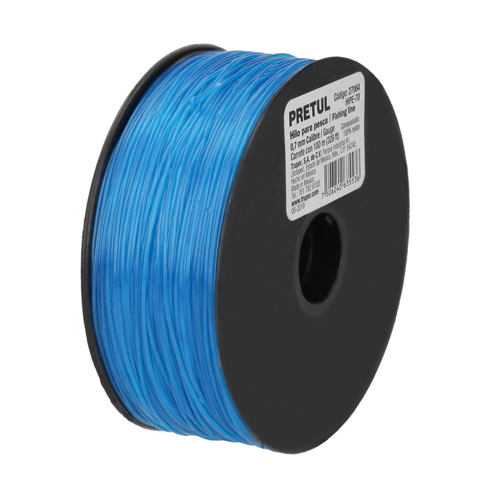 Carrete con 100 m de hilo para pesca azul calibre 0.70 mm 27064 HIPE-70