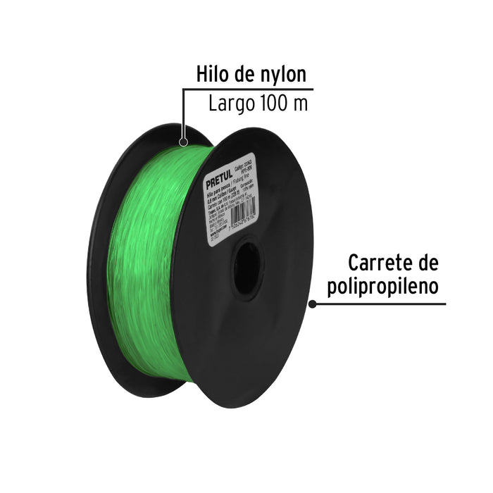 Carrete con 100 m de hilo para pesca verde calibre 0.80 mm 22063 HIPE-80V