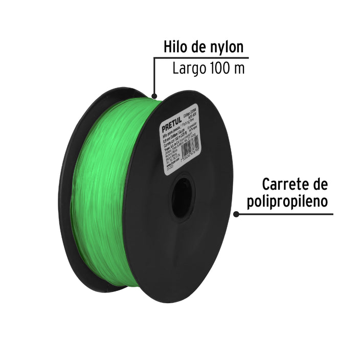Carrete con 100 m de hilo para pesca verde calibre 0.90 mm 22064 HIPE-90V