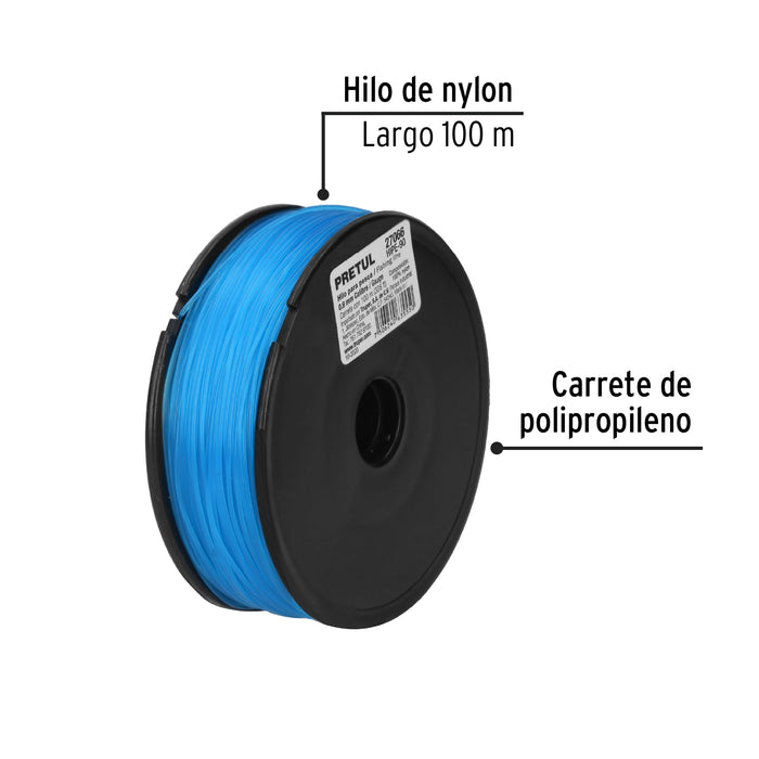 Carrete con 100 m de hilo para pesca azul calibre 0.90 mm 27066 HIPE-90