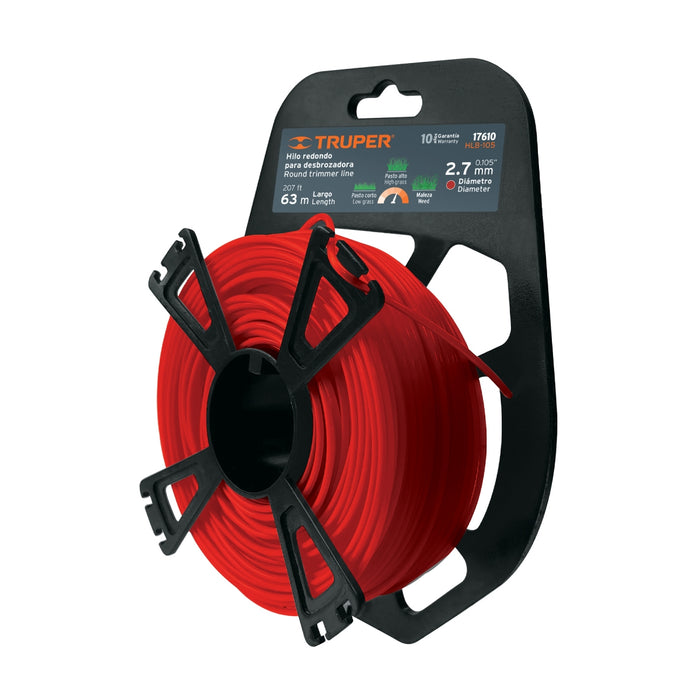 Rollo de hilo para desbrozadora, 2.7 mm x 63 m, Truper 17610 HLB-105