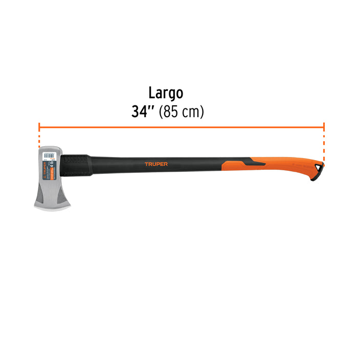 Hacha Michigan 4 lb, mango fibra de vidrio 34', Truper 11133 HM-4FX