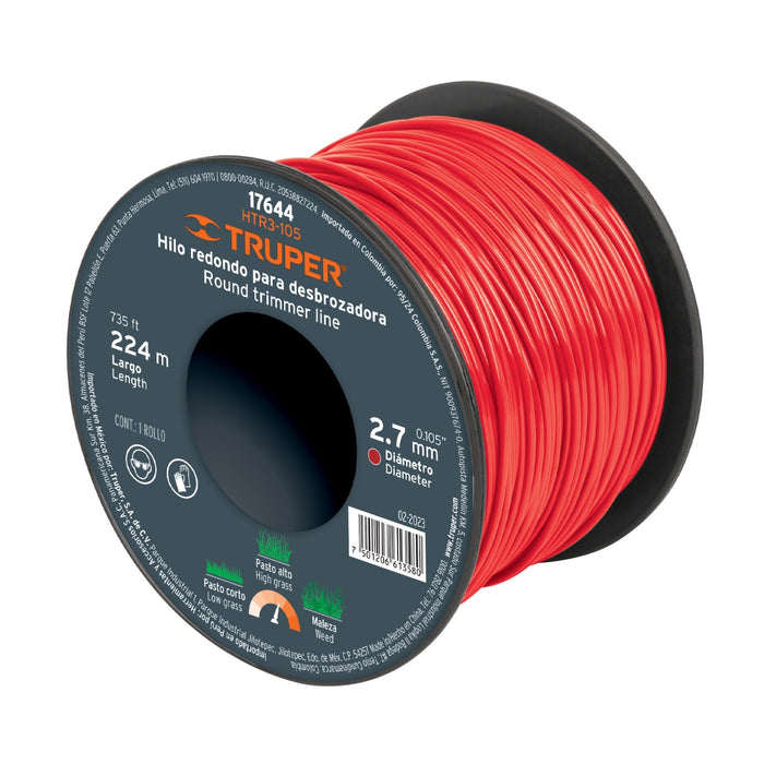 Carrete de hilo para desbrozadora, 2.7 mm x 224 m, Truper 17644 HTR3-105