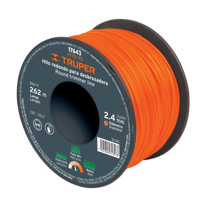 Carrete de hilo para desbrozadora, 2.4 mm x 262 m, Truper 17643 HTR3-95