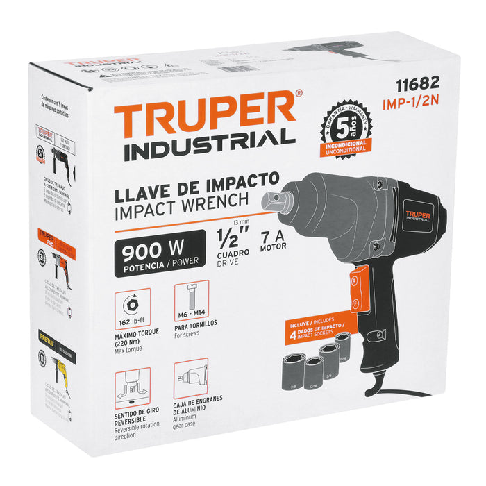 Llave de impacto 1/2' 900 W, industrial, Truper 11682