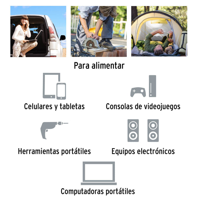 Inversor de corriente de 1200 W con puertos USB, Truper 10491 INCO-1000