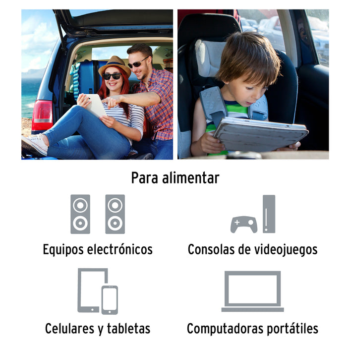 Inversor de corriente de 200 W con puertos USB, Truper 10448 INCO-200