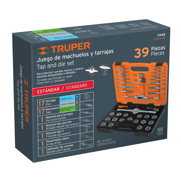Juego de 40 piezas de machuelos y tarrajas, Truper 11442 J-MATA-40