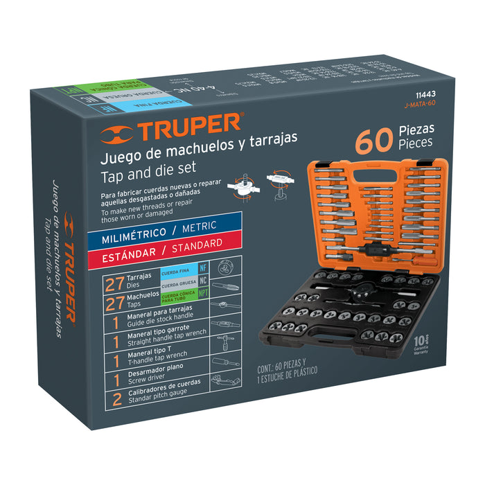 Juego de 60 piezas de machuelos y tarrajas, Truper 11443 J-MATA-60