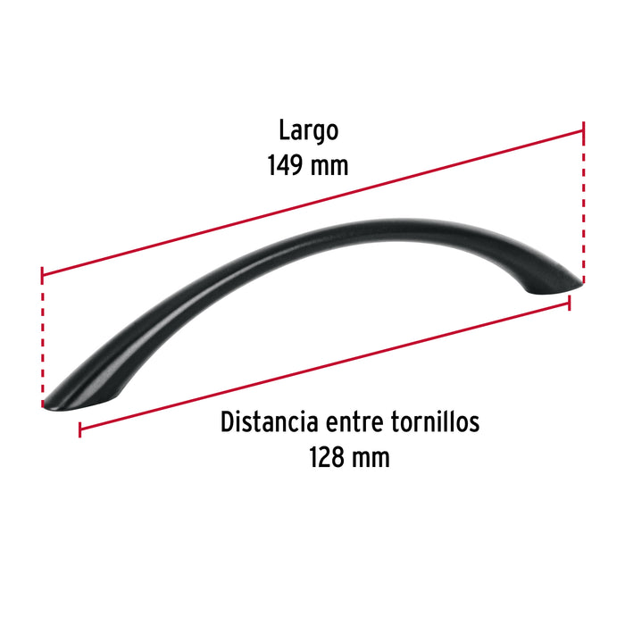 Jaladera de 128mm estilo 'Arco' acabado negro, Hermex 45644