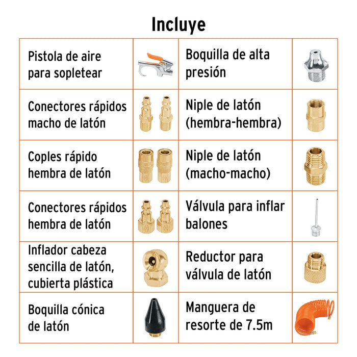 Juego de 15 piezas para compresor de aire, Truper 19094