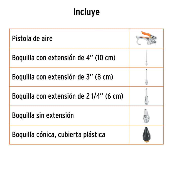 Juego de pistola y 5 boquillas para compresor de aire 19077