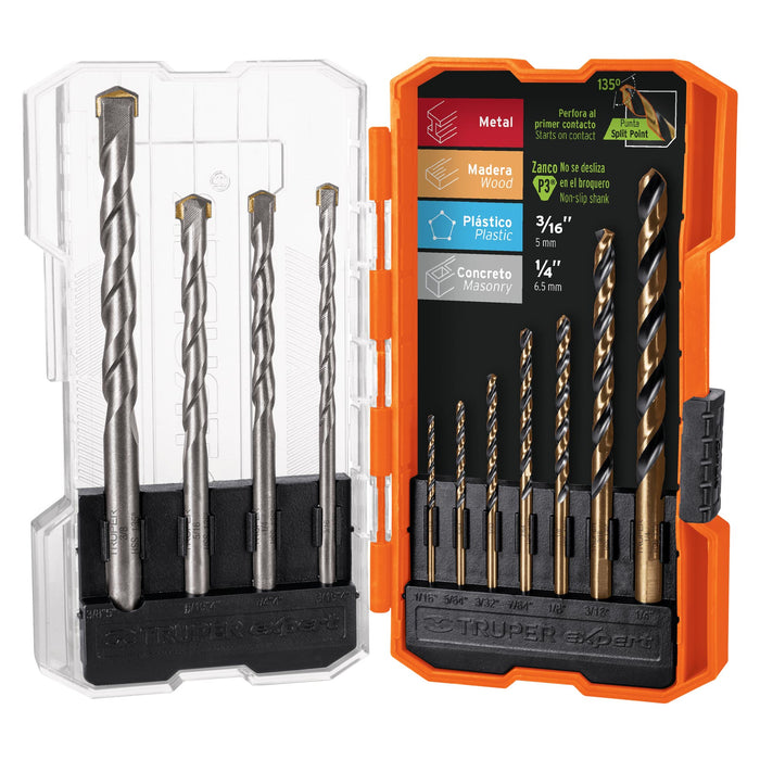 Juego de 11 brocas para metal y concreto en estuche, Truper 11335 JBAC-11