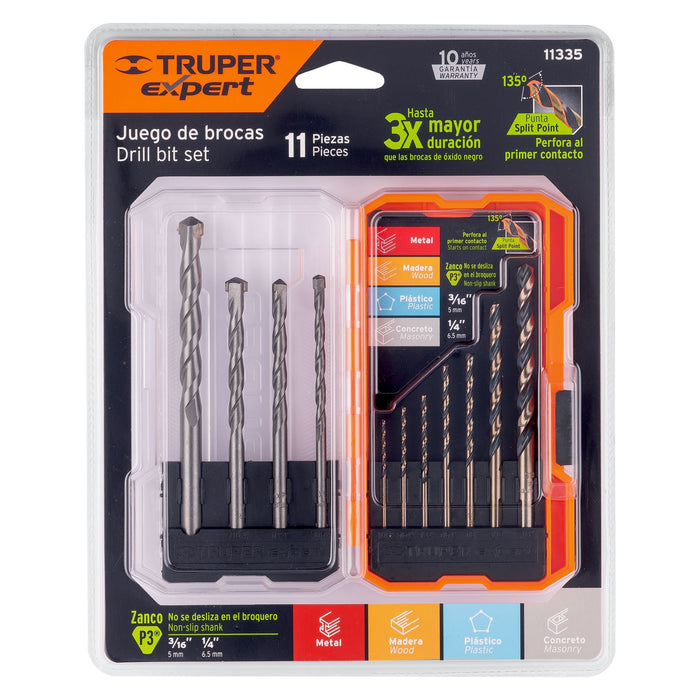 Juego de 11 brocas para metal y concreto en estuche, Truper 11335 JBAC-11