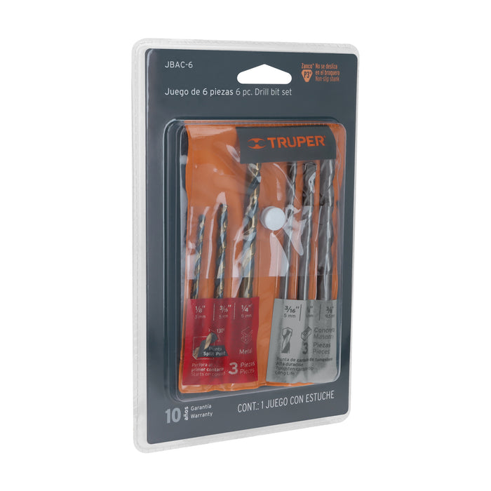 Juego de 6 brocas para metal y concreto, Truper 11336 JBAC-6