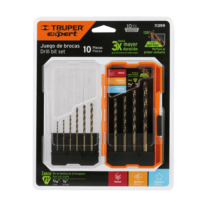 Juego de 10 brocas HSS para metal en estuche, Truper Expert 11399 JBAV-10