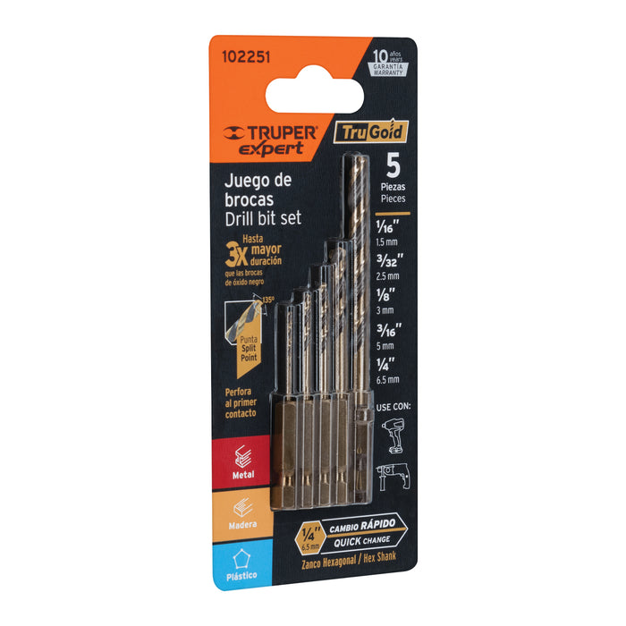 Juego de 5 brocas HSS para metal zanco cambio rápido, Expert 102251 JBAV-5R