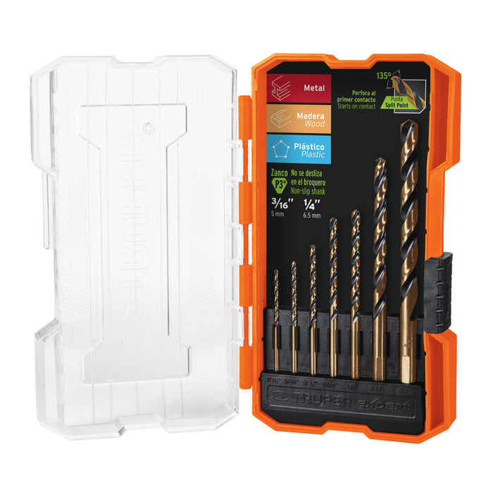 Juego de 7 brocas HSS para metal en estuche, Truper Expert 11396 JBAV-7