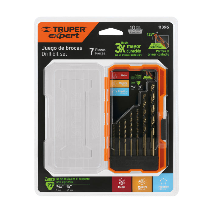 Juego de 7 brocas HSS para metal en estuche, Truper Expert 11396 JBAV-7