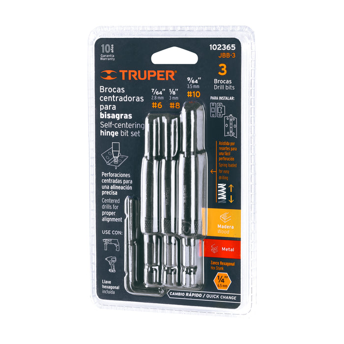 Juego de 3 brocas para bisagra, Truper 102365 JBB-3
