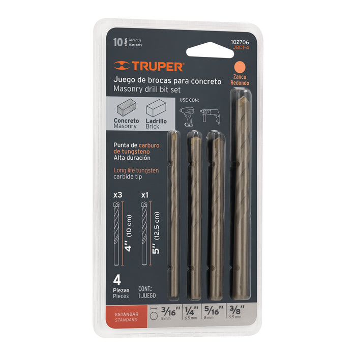Juego de 4 brocas para concreto, Truper Código: 102706