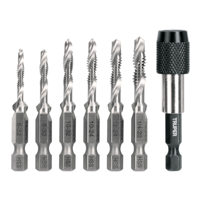 Juego de 6 brocas HSS con machuelo para metal, Truper 102335 JBMT-6