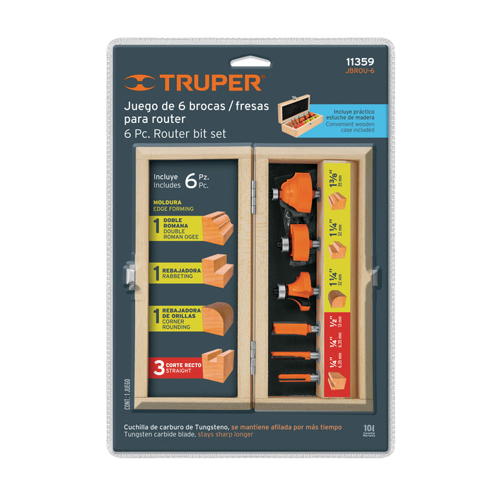 Juego de 6 brocas para router, Truper 11359 JBROU-6