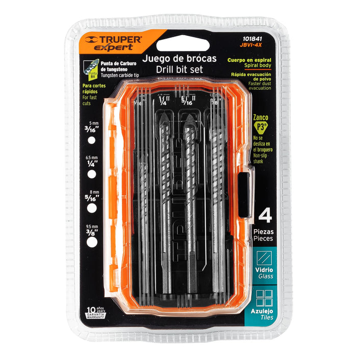 Juego de 4 brocas para vidrio y azulejo, Truper 101798 JBVI-4