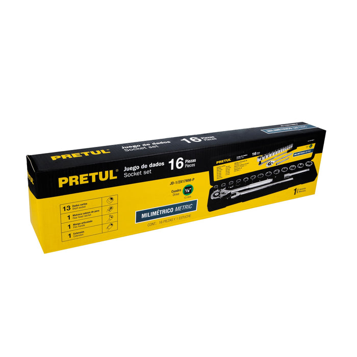 Juego de 16 herramientas 1/2' mm para mecánico, Pretul Código: 21174
