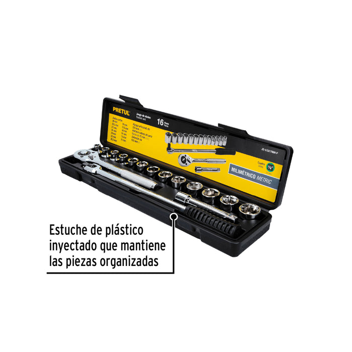 Juego de 16 herramientas 1/2' mm para mecánico, Pretul Código: 21174