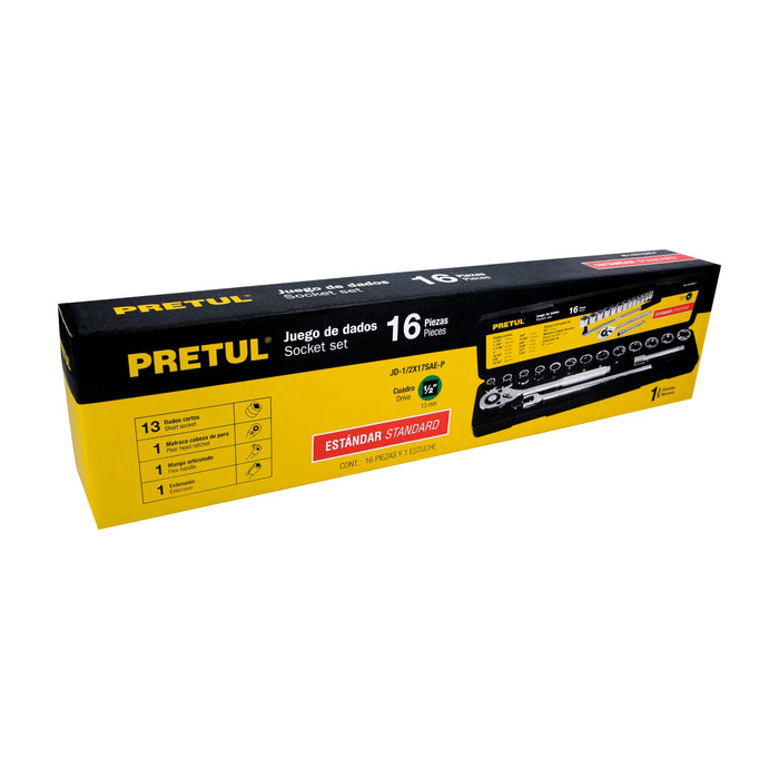 Juego de 16 herramientas 1/2' std para mecánico, Pretul Código: 21172